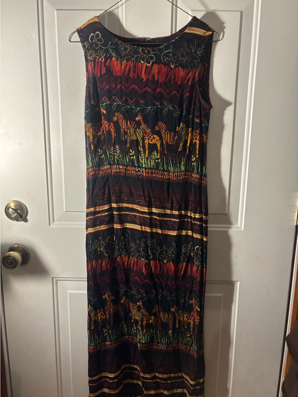 Vintage Sheri Martin Safari Maxi Dress 8P Giraffe Zebra Rayon 90s